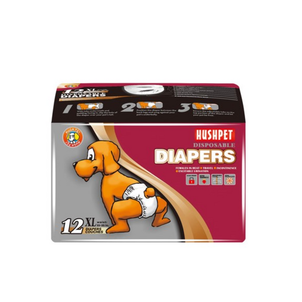 PAÑALES DESECHABLES TALLA XL -12 UND  HUSHPET (25-40KG)