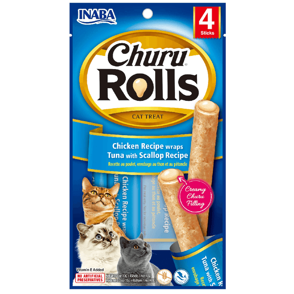 CHURU ROLLS CAT/GATO *4 UND POLLO ATUN Y VIEIRA *40 GR (AZUL