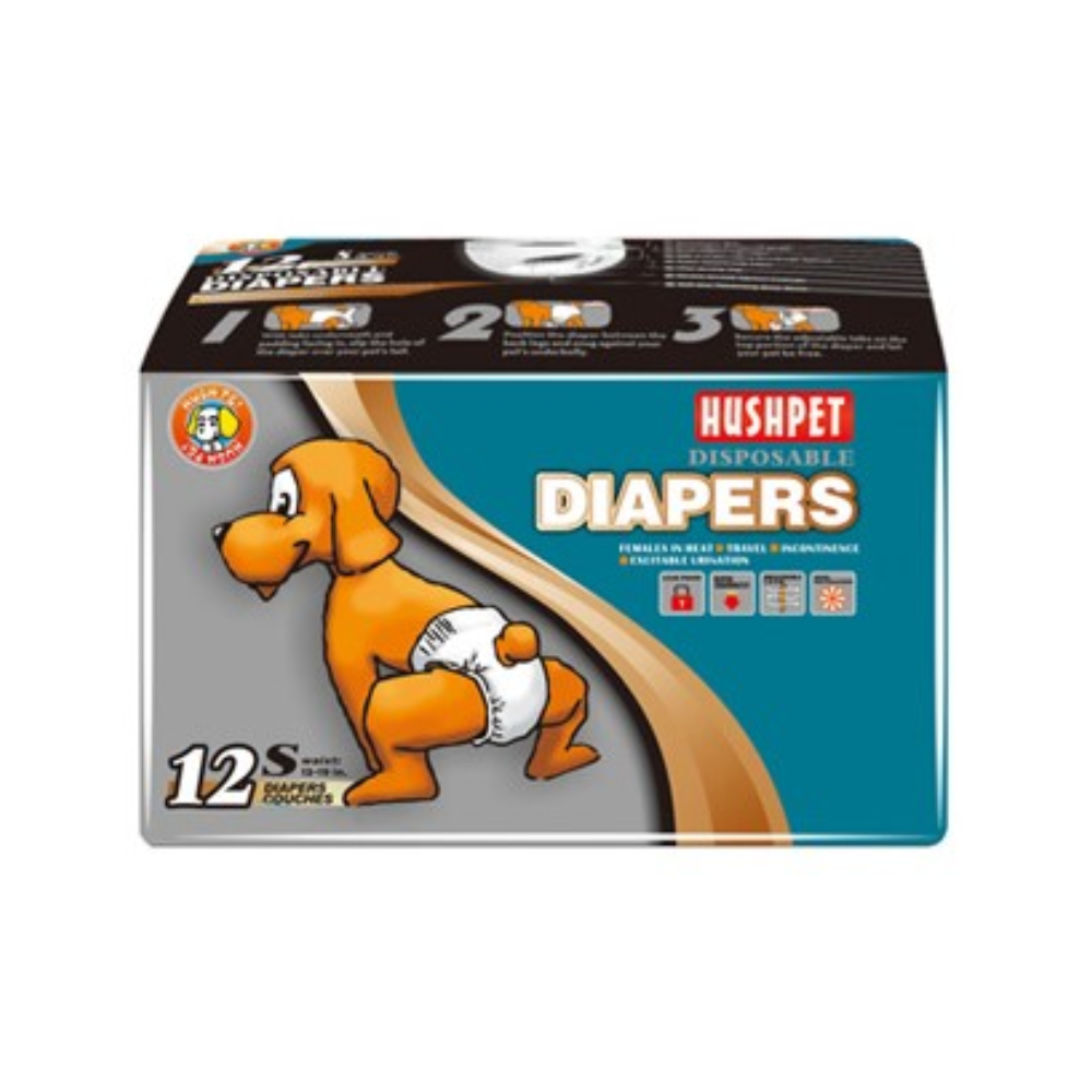 PAÑALES DESECHABLES TALLA S -12 UND  HUSHPET (4-7KG)