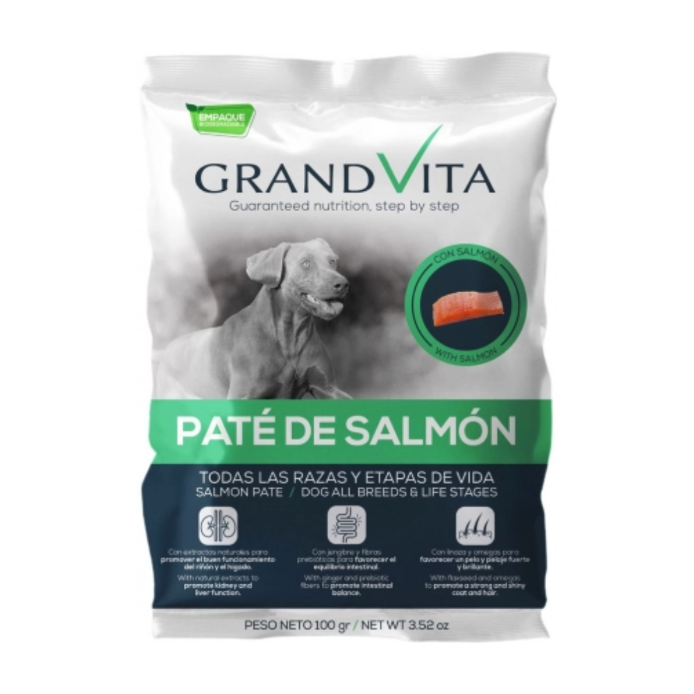 Comida Húmeda para perro Grand Vita paté Salmón 100 Gr