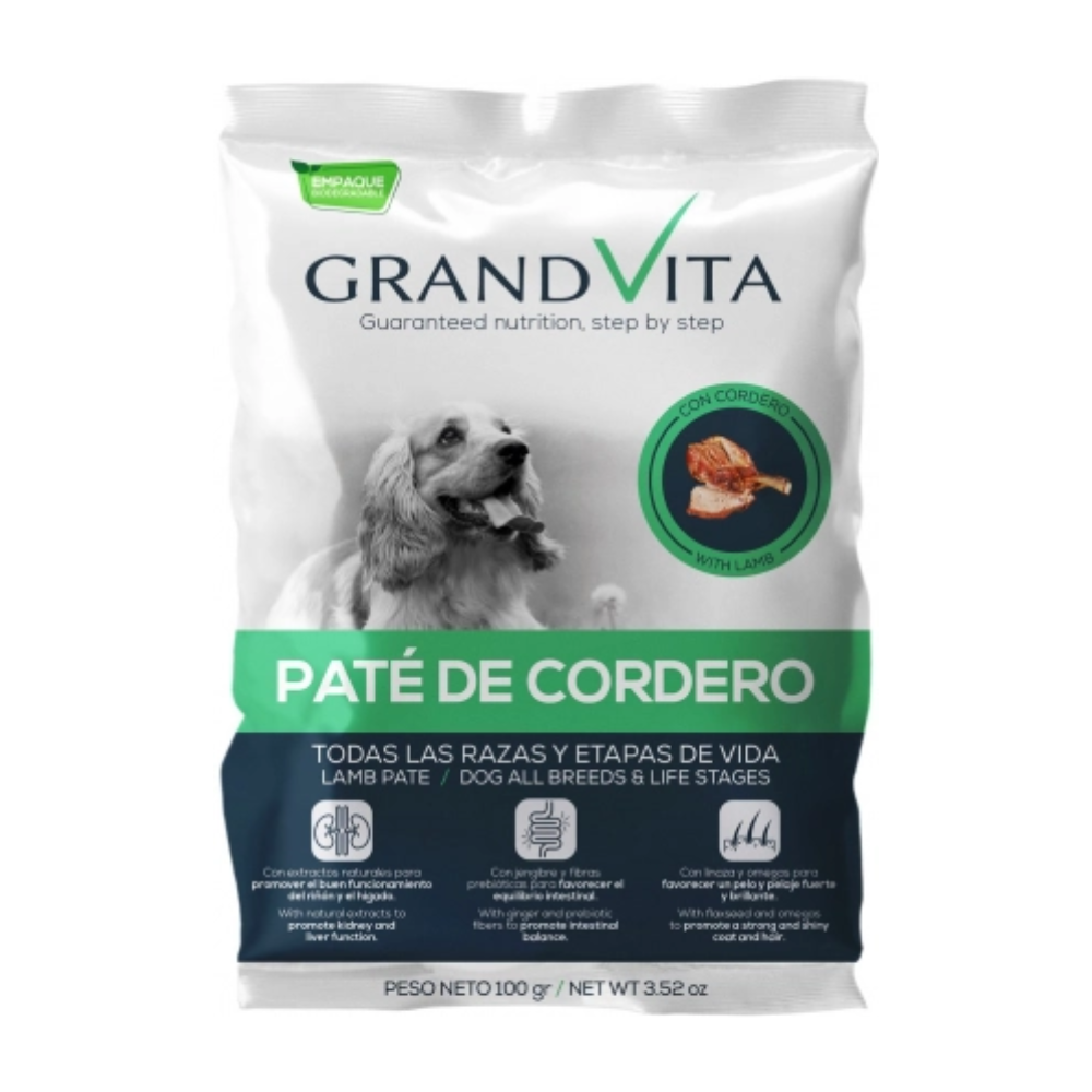 Comida Húmeda para perro Grand Vita paté Cordero 100 Gr