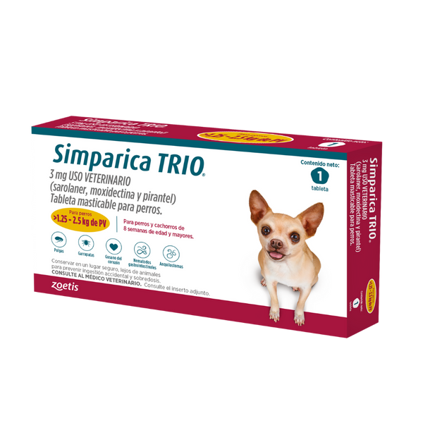 Simparica Trio Caja x 1 Tab. (1.25 - 2.5kg) Dorado