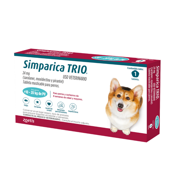 Simparica Trio Caja x 1 Tab. (10 - 20kg) Azul