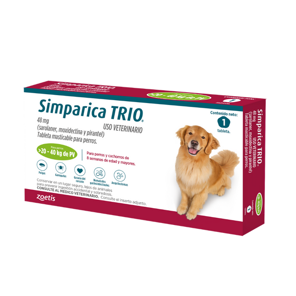 Simparica Trio Caja x 1 Tab. (20 - 40 kg) Verde