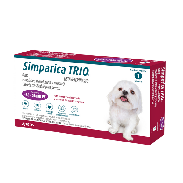 Simparica Trio Caja x 1 Tab. (2,5 - 5 kg) Morado